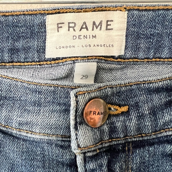 FRAME Le Nouveau Straight Jeans Size 29 Blue Ankle Slit Raw Hem High Rise EUC - Picture 4 of 12